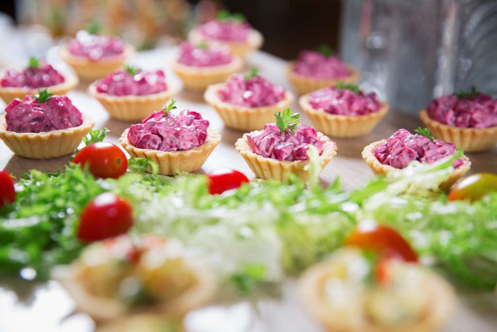 tartlets with beetroot salad buffet table