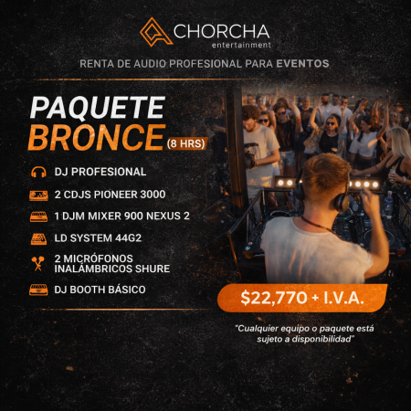 Paquete Bronce – Renta de Audio y DJ Profesional para Eventos
